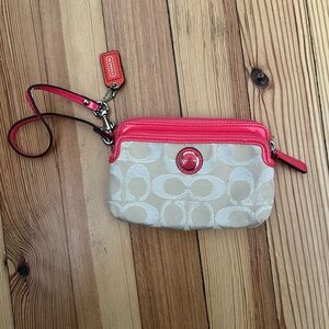 Coach Tan and Hot Pink Wristlet
